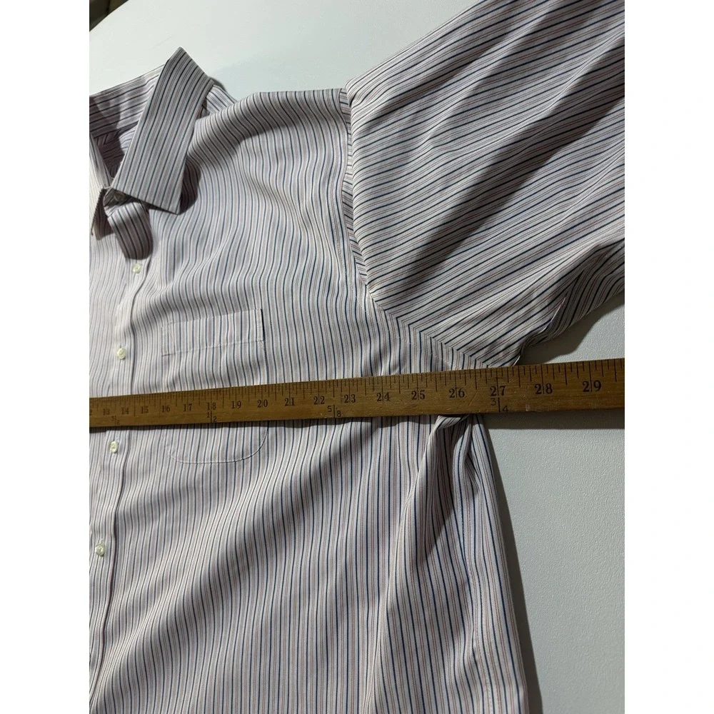 Brooks Brothers Dress Shirt 18 34 - 3 Red Blue Vertical Striped‎ Button Down